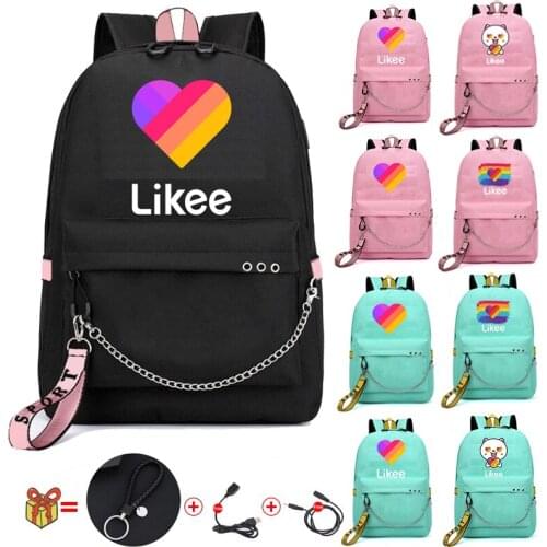 "LIKEE 1 (Like Video)" Backpack Likee Backpack USB Charging School Bags Russian Zipper Bookbag for Boys and Girls Waterproof