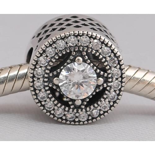 Authentic S925 Bead DIY Jewelry Vintage Allure Charms fit Lady Bracelet Bangle Pave Crystals Clear CZ