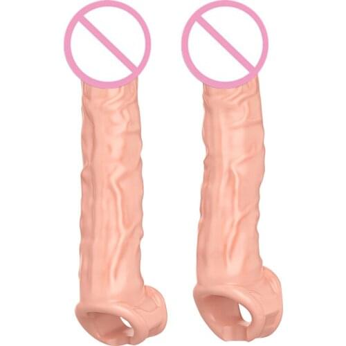 27CM Long Size Penis Sleeve Penis Extender Reusable Condom Penis Extension Enlargemen Cock Ring Sex Toys for Men