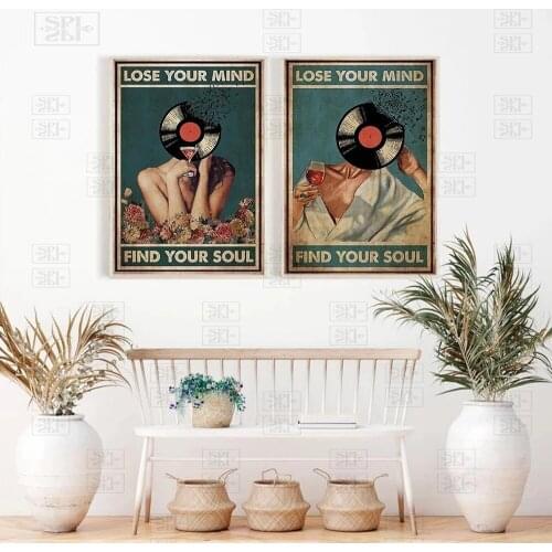 Vintage Poster Lose Your Mind Find Your Soul Quote Art Posters and Prints Music Wall Art Pictures for Home Decor Canvas Painting