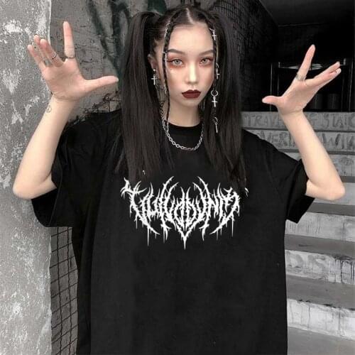 Gothic tees Summer female punk plus size dark letter short-sleeved fun Harajuku tops Vintage casual hip-hop female T-shirt