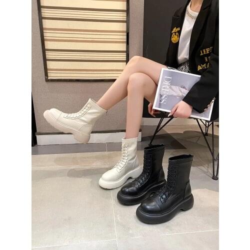 Martin boots womens autumn 2021 mid-tube boots ins thick bottom British style thin short boots spring and autumn single boots