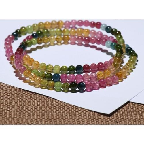 Three Laps 22-25" Natural Rainbow Colorful Tourmaline Bracelets Women Lady Stretch Bracelet 4-5mm AAAAAA