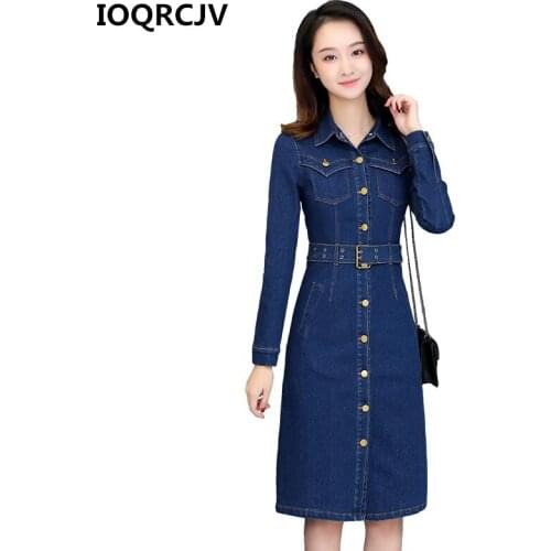 2019 Autumn Women Casual Denim Dress Long Sleeve Slim Female Dresses Jeans Dresses Retro Sexy Jeans Ladies Dress Vestido R212