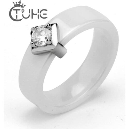 Women Ceramic Ring Jewelry With Big Crystal Element imitated Zirconia Wedding Ring For Women Fashion Engagement Ceramic Jewelry