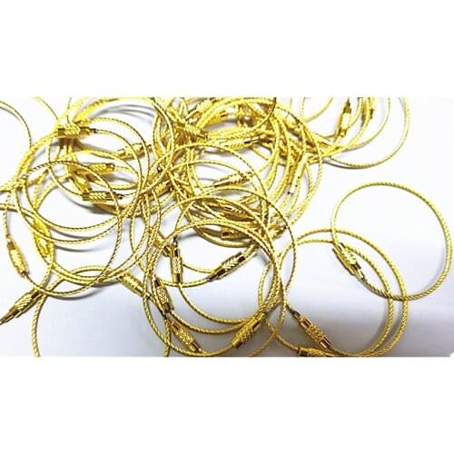 Gold EDC Keychain Tag Rope Stainless Steel color Wire Cable Loop Screw Lock Gadget Ring Key Keyring Circle Camp Hanging Tool