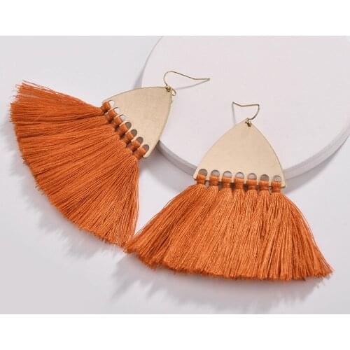 ZWPON 2020 Gold Triangle Fan Fringe Tassel Earrings for Women Fall New Arrival Orange Statement Earrings