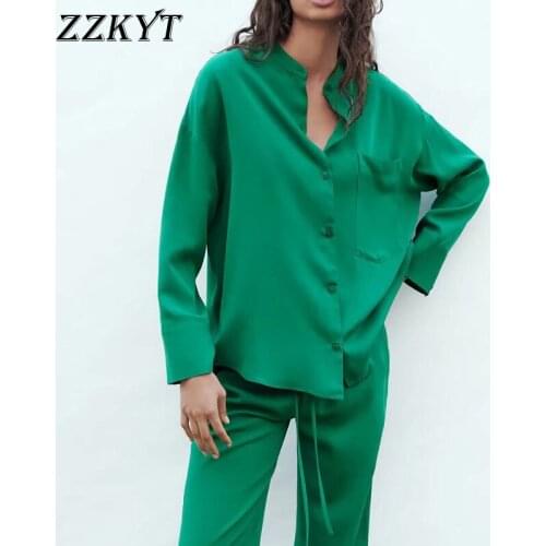 ZZKYT 2021 Women Spring Vintage Solid Single Breasted Loose Blouses Fashion O-Neck Long Sleeve Female Shirts Blusas Casual Tops