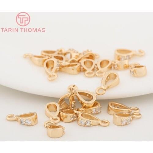 4PCS 5x10MM 24K Champagne Gold Color Plated Brass with Zircon Charms Connector High Quality Diy Jewelry Accessories