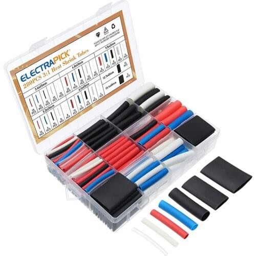 Electrapick 280PCS Heat Resistant Heat Shrink Tubing Set 3:1 Blue/Red/Black/White/Transparent Hardware Parts Cable Protector