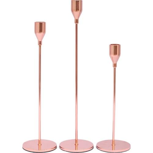 3pcs/Set Rose Gold Candle Holder, Retro Iron Candlestick for LED and Pillar Candles, Gift for Wedding, Party, Dining, Home