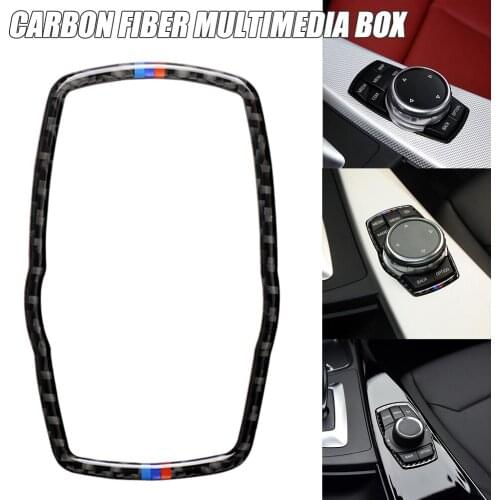 Car Carbon Fiber Frame for BMW Media Button Sticker Knob Cover for F10 F20 F30 F34 F07 F25 F26 F15 F16 Accessories B88