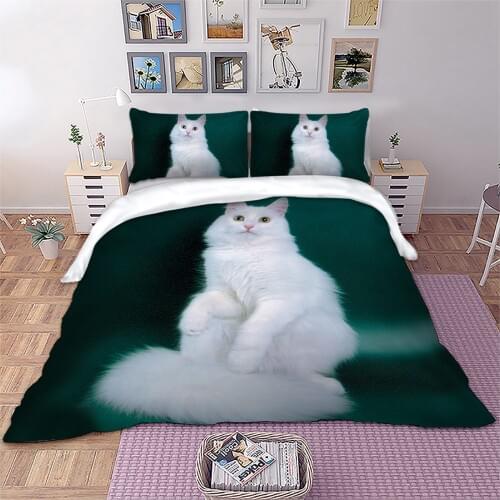 White Cat Bedding Set Cute 3D Animal Duvet Cover Twin Full Queen King Size bedlinen Home Textiles dropshipping