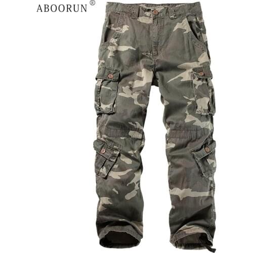 ABOORUN Mens Camouflage Cargo Pants Multi Pockets Tactical Combat Trousers Outdoor Casual Pants for Male