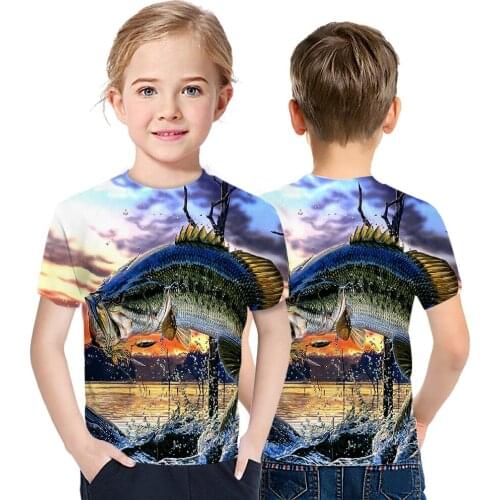 New European And American Fashion Boys And Girls Summer Breathable T-Shirt 3D Printing Fish Childrens Loose Cool Short Sleeve