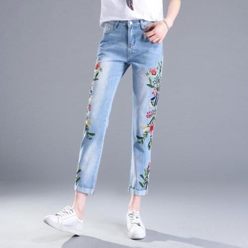 Europe and the United States The New BF womens floral flowers 3D embroidery women straight jeans Ankle-Length pants AL7785