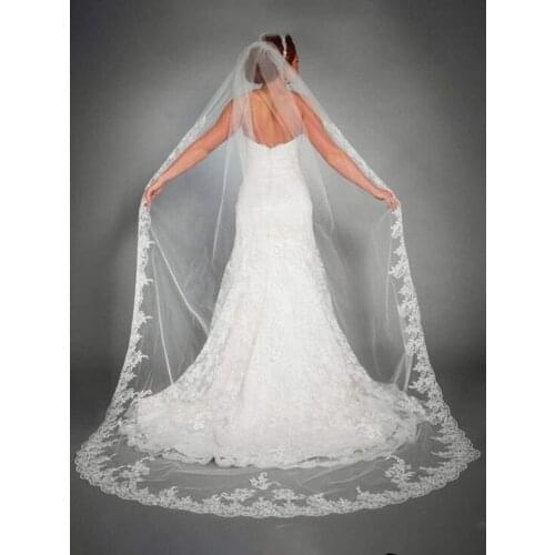 1 Layer Bridal Wedding Veil Cathedral Long Length Lace Bride Tulle Hair Accessories Comb for women Floral Veil