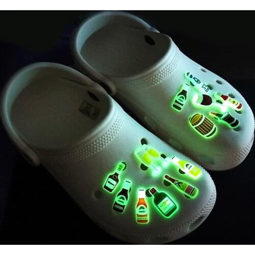 1pcs Mexican Bottle Fluorescence PVC Shoe Charms Glowing In The Dark Ornaments Luminous Accessories Decorations Kids Gift