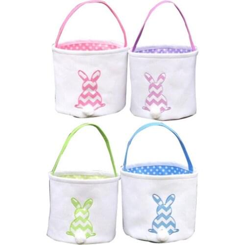 Cartoon Rabbit Printing Canvas Egg Gift Storage Bucket Bag Easter Festival Decor