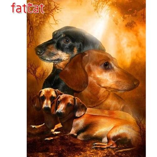 FATCAT DIY Diamond Painting puppy Kits Full Diamond Embroidery Dachshund dogs 5D Diamond Mosaic Home Decoration painting AE376