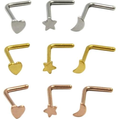 12pieces Stainless Steel Stud Nose Ring L Shape Nose Piercing Body Jewelry 20g