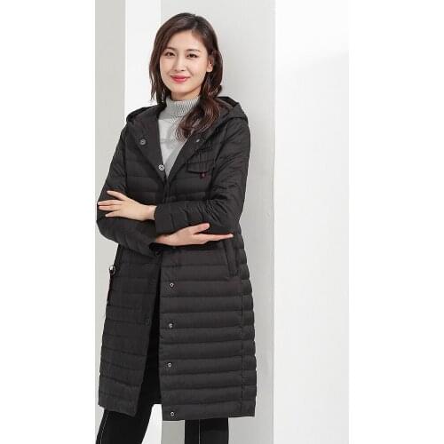 Fashion Thin Mid-length Womens Down Jacket Letter Streamer Pocket Female Winter Parkas Womens Coats Chamarras De Mujer Zjt157
