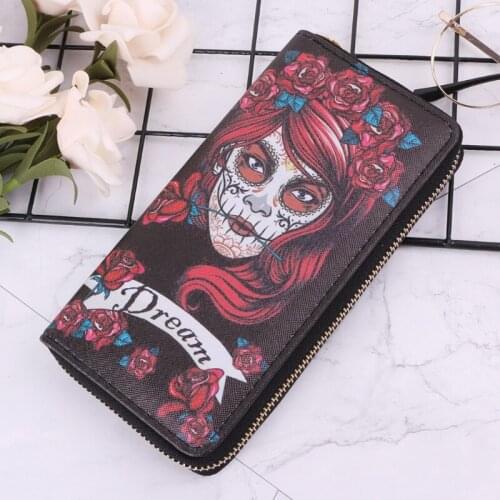 Fashion Women Skull Wallet Phone Case Clutch Purse Lady Long Handbag Card Holder