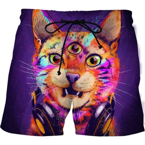 Mens summer new 3D printing quick-drying shorts animal two cats high-quality beach shorts swimming black and white cat shorts