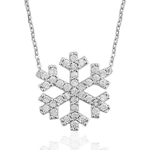 Real Silver 925 Jewelry Silver Snowflake Lady Necklace