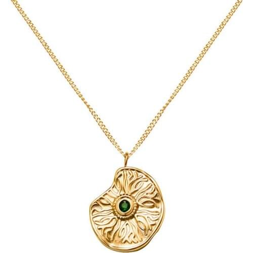 Statement Stainless Steel Gold Pendant Necklaces For Women Irregular Round Charm With Green Zircon Collar Necklaces Jewelry Gift