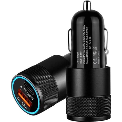 New pd20w small steel cannon car charger qc3.0 car charger 38w fast charge dual usb car charger pd+2.4