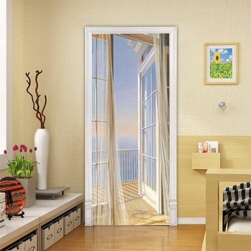 New door stickers windowsill seascape stickers wooden door renovation porch decorative wall stickers F386