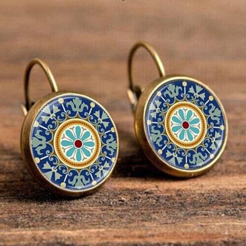 Charming DIY Mandala Glass Earrings For Women Jewellery Vintage Mandragora Flower Piercing Earrings Kolczyki Earing