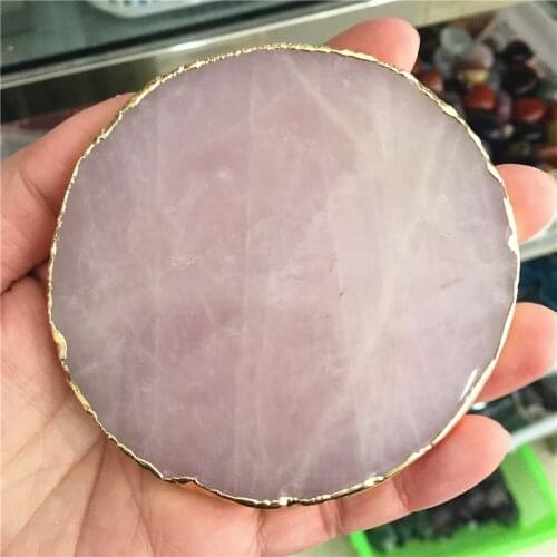 Natural Rose Crystal Coaster Round Cup Mat Quartz Table Onyx Mat Coasters for Drinks Gift Polished Mineral