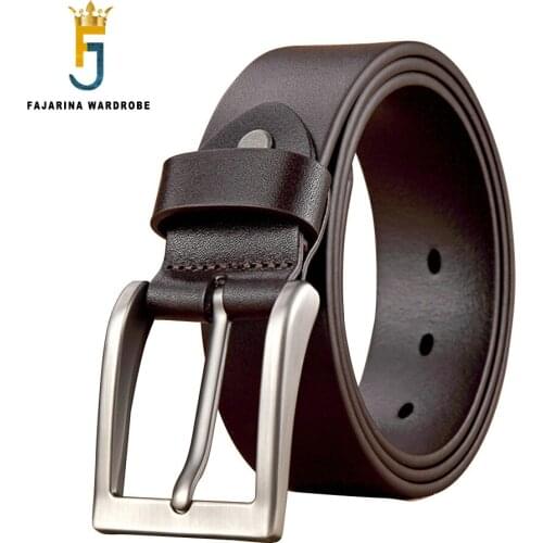 FAJARINA Mens Good Level Quality Cowhide Belts Simple Design Styles Alloy Buckle Metal Cow Skin Belt Leather for Men N17FJ999
