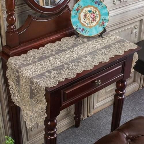 Korea Luxury Lace Embroidery Table Runner TV Cabinet Cover Cloth Tea Table Flag Pastoral Table Cloth Wedding Table Decoration
