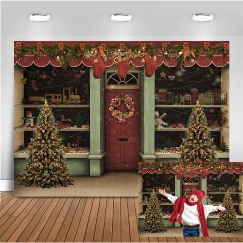 Christmas Shop Backdrop Christmas Street Party Decorations Banner Photo Studio Prop Christmas Tree Toys Photography Backdrops