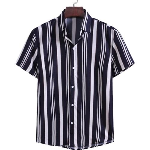 Classic Striped Print For Men Clothing Summer Vintage Short Sleeve Lapels Mens Shirts Male Casual Comfy Single Breasted Shirt