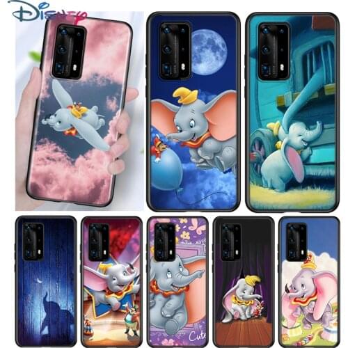 Cute Baby Dumbo Silicone Cover For Huawei P40 P30 P20 Pro P10 P9 P8 Lite E Plus 2019 2017 5G Black Phone Case