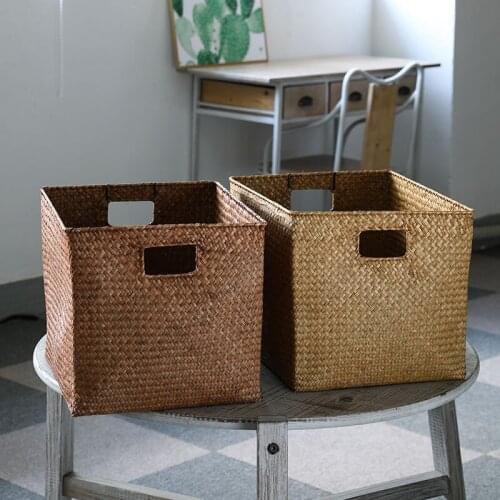 Storage basket folding storage basket Hand-woven straw rattan magazine storage basket weaving basket bamboo basket toy storage