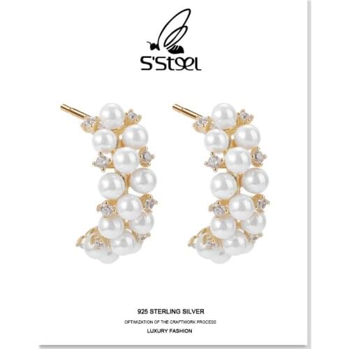 SSTEEL Luxury Stud Earrings 100% 925 Sterling Silver Earring For Women Pearl Personalited Designer Earings Fine Jewellery Gift