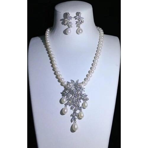 Wedding luxurious jewelry Flower zircon jewelry for women 925 sterling silver natural pearl jewelry wife birthday gift