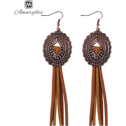 Amaiyllis Tibetan Carved Geometric Pendant Dangle Earrings For Women Handmade Tassel Fringe Long Drop Earrings Brincos