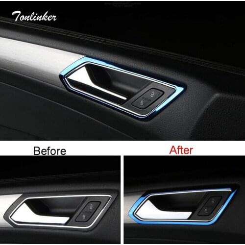 Tonlinker Cover case Sticker For Volkswagen Touran L 2016-18 Car styling 4pcs Stainless steel Door interior handle Cover sticker