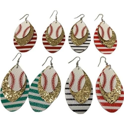 Three Layers Faux Leather Glitter Stripe Print Teardrop Earrings Flag Leather Earrings Lightweight Leaf Drop Earrings brincos