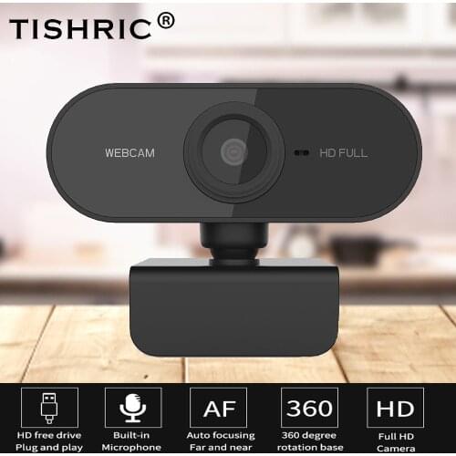 TISHRIC Mini USB 2.0 Webcam Full HD 1080p Auto Focus Web Camera With Microphone For Computer PC Laptop Video Calling Live