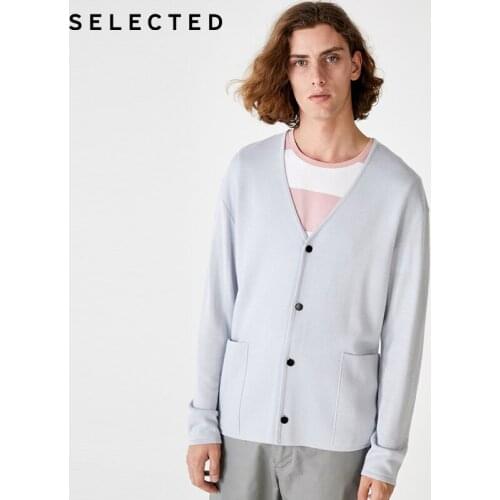 SELECTED Mens Wool Winter Loose Casual Long Sleeve Knitted Cardigan|419324514