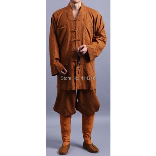 Top quality Buddhist Monks suits lay abbot martial arts clothing SETS Cotton&linen Buddhism meditation clothes uniforms yellow