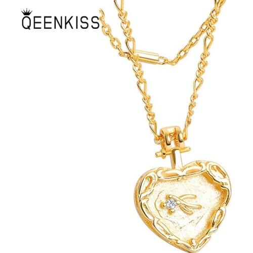 QUEENKISS NC630 Jewelry Wholesale Fashion Lady Girl Birthday Wedding Heart-shaped Swallow 18KT Gold White Gold Pendant Necklace