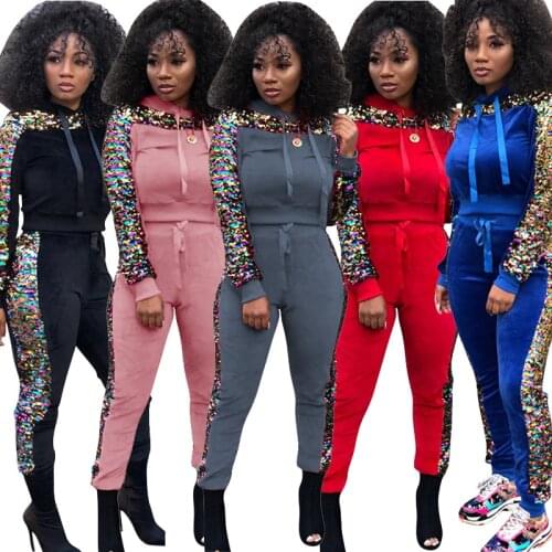 Women Tracksuit 2 Piece Set Birthday Sequins Outfits with Inner Linings Velvet Hoodie Velour Tracksuit Wholesale Dropshipping